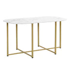 Ensemble de salle à manger moderne en marbre pour 6 personnes avec structure en métal, table rectangulaire en marbre autocollant et 6 chaises pour salle à manger et cuisine.