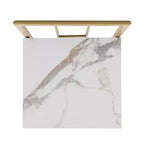 Ensemble de salle à manger moderne en marbre pour 6 personnes avec structure en métal, table rectangulaire en marbre autocollant et 6 chaises pour salle à manger et cuisine.