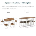 Ensemble de salle à manger moderne en marbre pour 6 personnes avec structure en métal, table rectangulaire en marbre autocollant et 6 chaises pour salle à manger et cuisine.