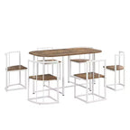 Ensemble de salle à manger moderne en marbre pour 6 personnes avec structure en métal, table rectangulaire en marbre autocollant et 6 chaises pour salle à manger et cuisine.