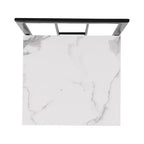 Ensemble de salle à manger moderne en marbre pour 6 personnes avec structure en métal, table rectangulaire en marbre autocollant et 6 chaises pour salle à manger et cuisine.