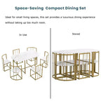Ensemble de salle à manger moderne en marbre pour 6 personnes avec structure en métal, table rectangulaire en marbre autocollant et 6 chaises pour salle à manger et cuisine.