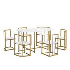 Ensemble de salle à manger moderne en marbre pour 6 personnes avec structure en métal, table rectangulaire en marbre autocollant et 6 chaises pour salle à manger et cuisine.