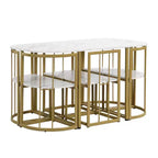 Ensemble de salle à manger moderne en marbre pour 6 personnes avec structure en métal, table rectangulaire en marbre autocollant et 6 chaises pour salle à manger et cuisine.