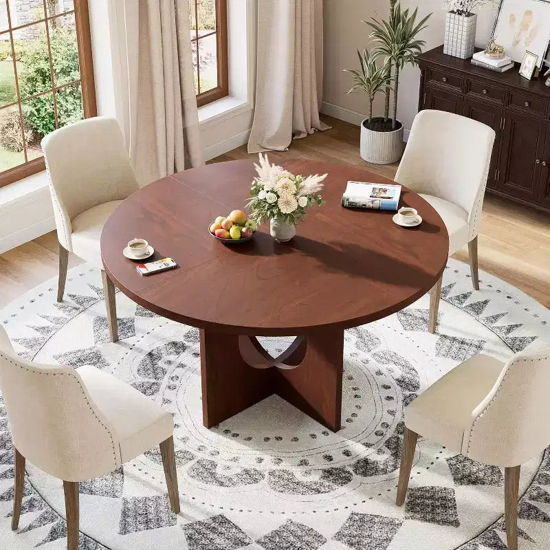 Table à manger ronde de 47" pour 4 à 6 personnes, tables de cuisine circulaires avec base piédestal robuste, mobilier de salle à manger peu encombrant pour salle à manger, cuisine