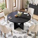 Table à manger ronde de 47" pour 4 à 6 personnes, tables de cuisine circulaires avec base piédestal robuste, mobilier de salle à manger peu encombrant pour salle à manger, cuisine