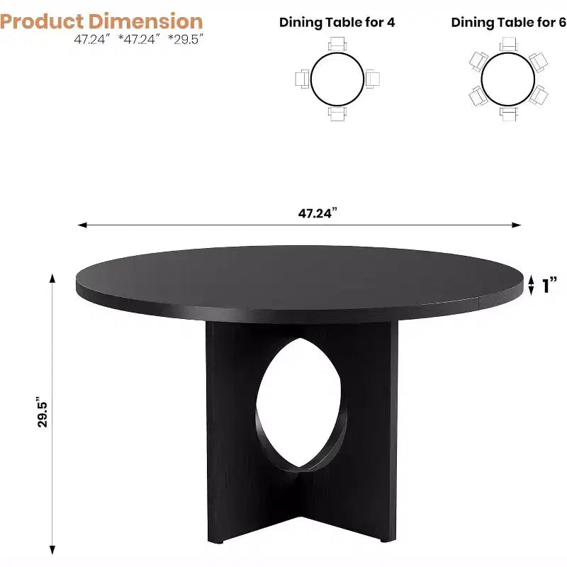 Table à manger ronde de 47" pour 4 à 6 personnes, tables de cuisine circulaires avec base piédestal robuste, mobilier de salle à manger peu encombrant pour salle à manger, cuisine