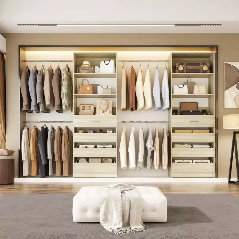 Système de placard Besiost avec 8 tiroirs en bois et 4 tringles de penderie