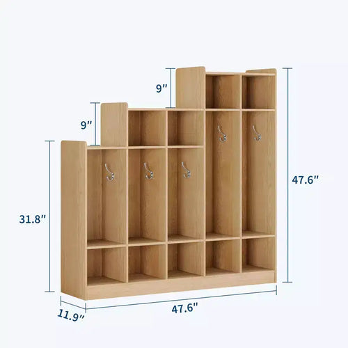 Vestiaire de salle de classe à 5 sections avec 9 casiers, organisateur de rangement en bois avec 10 patères, casiers de salle de classe pour la maison, le bureau, l'école, la salle de sport