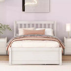 MAYEERTY Modern Twin Size Platform Bed, White Washed Wood Frame with 2 Drawers