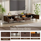 Meuble TV 78 po pour téléviseurs jusqu'à 85 po, Console TV marron Meuble TV Meuble de divertissement avec porte et tiroirs à fermeture douce en diamant - ModernLuxe