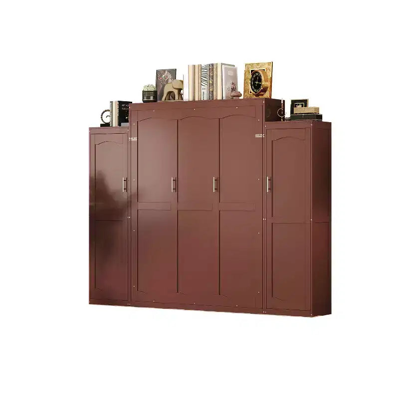 Lit escamotable MAYEERTY Queen Size avec 2 armoires et étagère de rangement, Cadre de lit multifonctionnel pliable pour chambre à coucher, Noyer