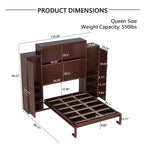 Lit escamotable MAYEERTY Queen Size avec 2 armoires et étagère de rangement, Cadre de lit multifonctionnel pliable pour chambre à coucher, Noyer