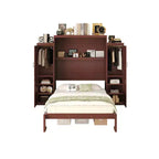 Lit escamotable MAYEERTY Queen Size avec 2 armoires et étagère de rangement, Cadre de lit multifonctionnel pliable pour chambre à coucher, Noyer