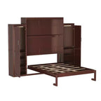 Lit escamotable MAYEERTY Queen Size avec 2 armoires et étagère de rangement, Cadre de lit multifonctionnel pliable pour chambre à coucher, Noyer