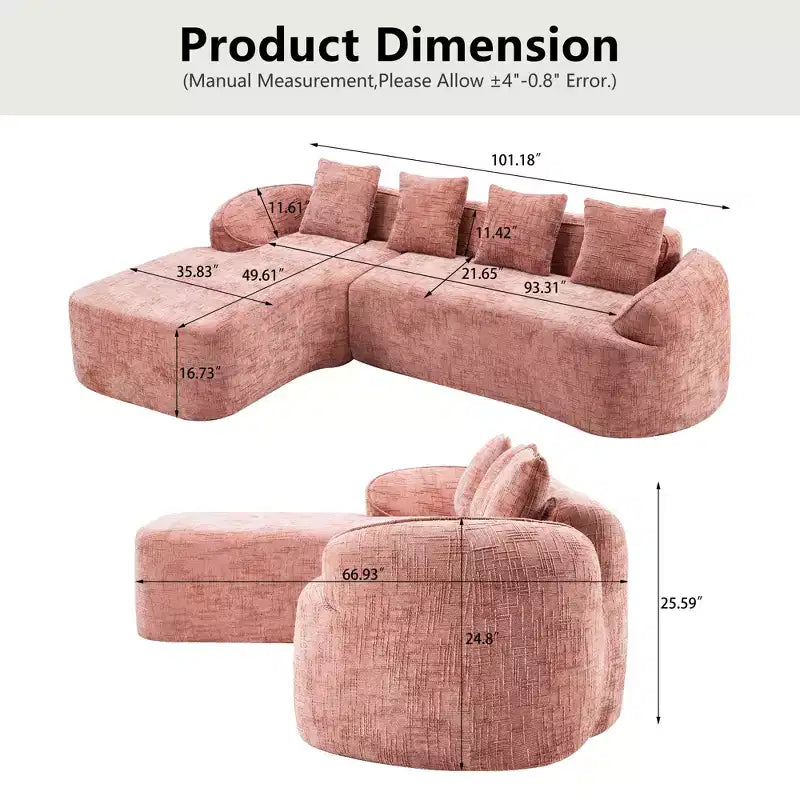 Canapé d'angle Clihome en chenille haute élasticité – Accoudoirs incurvés et 4 coussins offerts