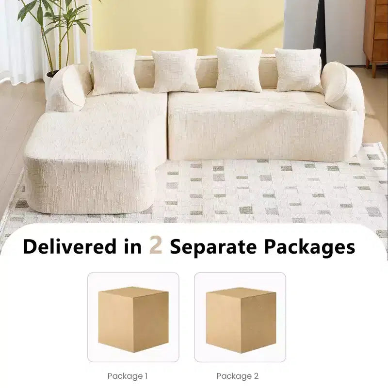 Canapé d'angle Clihome en chenille haute élasticité – Accoudoirs incurvés et 4 coussins offerts