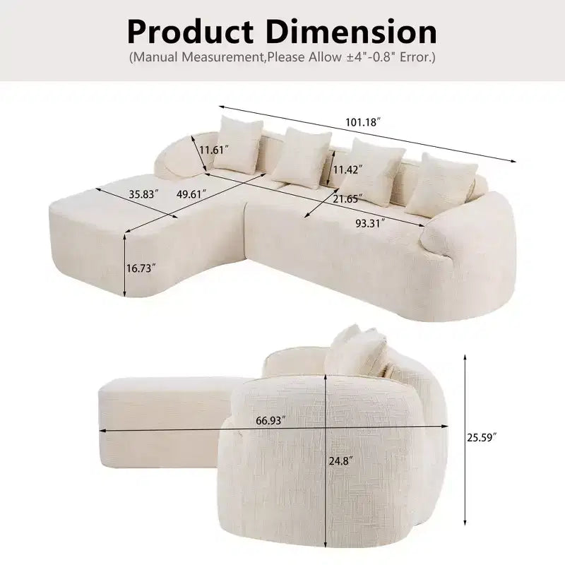 Canapé d'angle Clihome en chenille haute élasticité – Accoudoirs incurvés et 4 coussins offerts