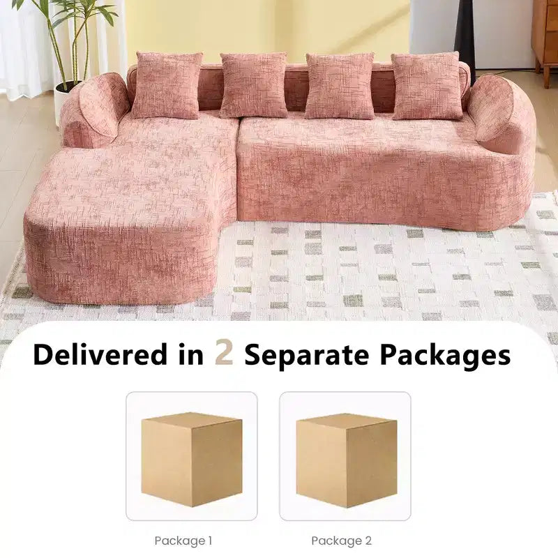 Canapé d'angle Clihome en chenille haute élasticité – Accoudoirs incurvés et 4 coussins offerts