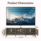 Meuble TV moderne de 70 po, Centre de divertissement pour téléviseurs jusqu'à 80 po, Console multimédia en bois avec rangement ouvert et armoires latérales