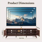 Meuble TV moderne de 70 po, Centre de divertissement pour téléviseurs jusqu'à 80 po, Console multimédia en bois avec rangement ouvert et armoires latérales