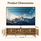 Meuble TV moderne de 70 po, Centre de divertissement pour téléviseurs jusqu'à 80 po, Console multimédia en bois avec rangement ouvert et armoires latérales
