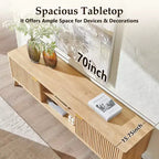 Meuble TV moderne de 70 po, Centre de divertissement pour téléviseurs jusqu'à 80 po, Console multimédia en bois avec rangement ouvert et armoires latérales