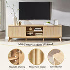 Meuble TV moderne de 70 po, Centre de divertissement pour téléviseurs jusqu'à 80 po, Console multimédia en bois avec rangement ouvert et armoires latérales