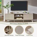 Meuble TV moderne de 70 po, Centre de divertissement pour téléviseurs jusqu'à 80 po, Console multimédia en bois avec rangement ouvert et armoires latérales