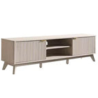 Meuble TV moderne de 70 po, Centre de divertissement pour téléviseurs jusqu'à 80 po, Console multimédia en bois avec rangement ouvert et armoires latérales