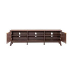 Meuble TV moderne de 70 po, Centre de divertissement pour téléviseurs jusqu'à 80 po, Console multimédia en bois avec rangement ouvert et armoires latérales