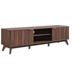 Meuble TV moderne de 70 po, Centre de divertissement pour téléviseurs jusqu'à 80 po, Console multimédia en bois avec rangement ouvert et armoires latérales