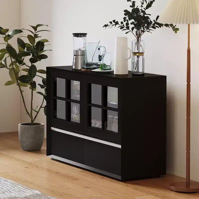 Luck Live Modern 47.04 Armoire de rangement avec portes en acrylique à ouverture par pression, cadre en bois massif contreplaqué, étagères réglables et 2 tiroirs