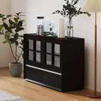 Luck Live Modern 47.04 Armoire de rangement avec portes en acrylique à ouverture par pression, cadre en bois massif contreplaqué, étagères réglables et 2 tiroirs