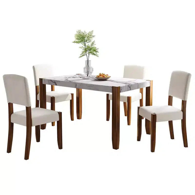 Ensemble de salle à manger en faux marbre pour 4 personnes, table à manger rectangulaire 5 pièces avec 4 chaises rembourrées pour petite cuisine