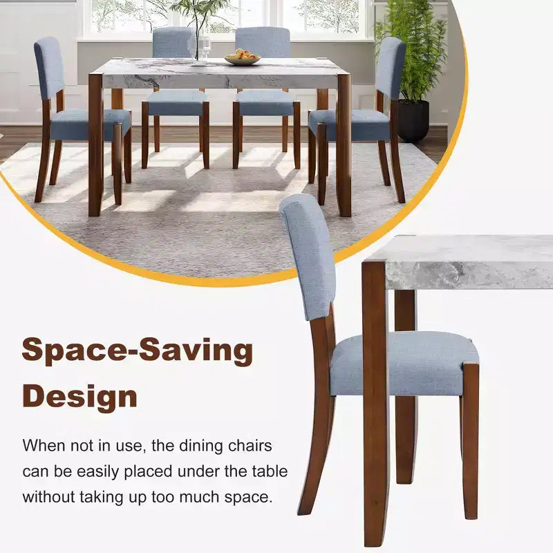 Ensemble de salle à manger en faux marbre pour 4 personnes, table à manger rectangulaire 5 pièces avec 4 chaises rembourrées pour petite cuisine