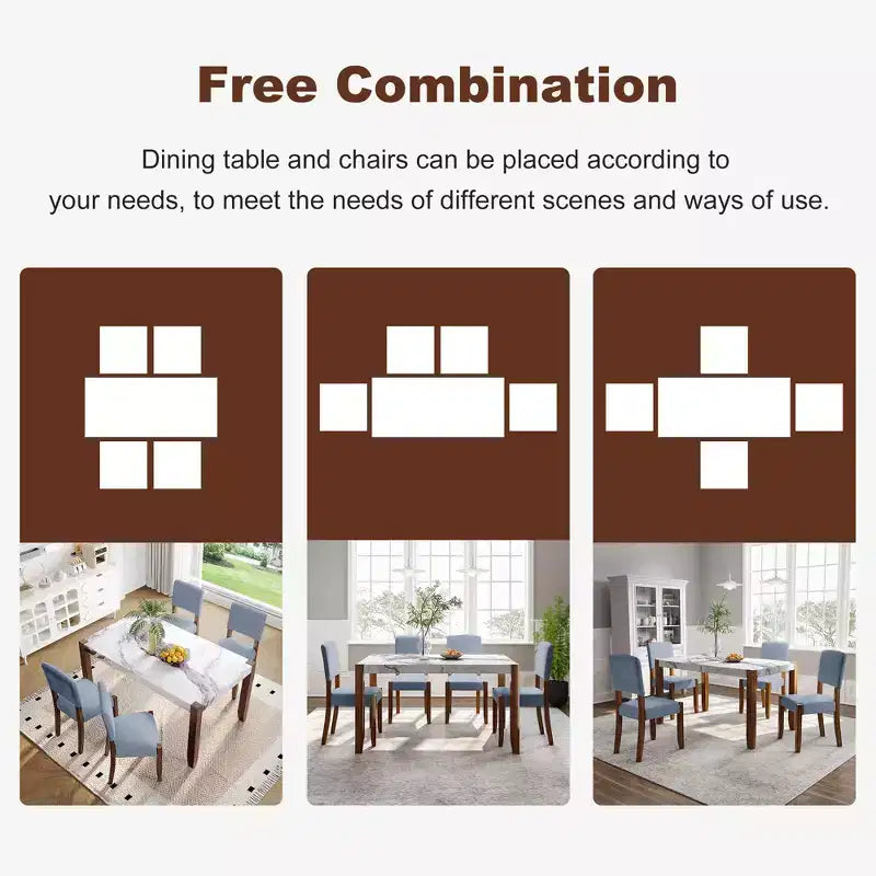 Ensemble de salle à manger en faux marbre pour 4 personnes, table à manger rectangulaire 5 pièces avec 4 chaises rembourrées pour petite cuisine