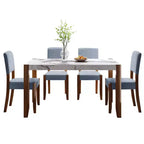 Ensemble de salle à manger en faux marbre pour 4 personnes, table à manger rectangulaire 5 pièces avec 4 chaises rembourrées pour petite cuisine