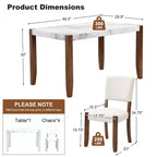 Ensemble de salle à manger en faux marbre pour 4 personnes, table à manger rectangulaire 5 pièces avec 4 chaises rembourrées pour petite cuisine