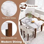 Ensemble de salle à manger en faux marbre pour 4 personnes, table à manger rectangulaire 5 pièces avec 4 chaises rembourrées pour petite cuisine