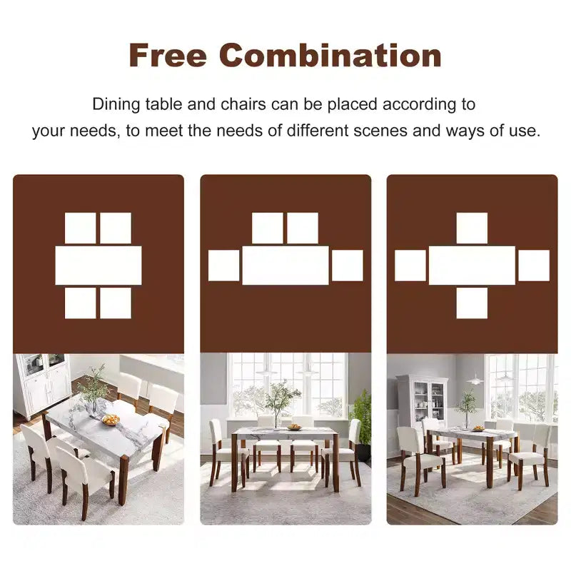 Ensemble de salle à manger en faux marbre pour 4 personnes, table à manger rectangulaire 5 pièces avec 4 chaises rembourrées pour petite cuisine