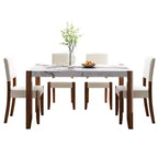Ensemble de salle à manger en faux marbre pour 4 personnes, table à manger rectangulaire 5 pièces avec 4 chaises rembourrées pour petite cuisine