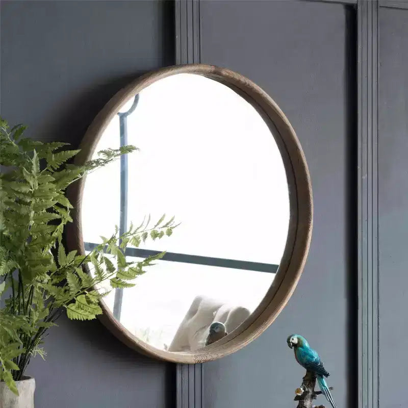 Miroir Mural Rond Rustique de 28 po, Miroir Décoratif Circulaire en Bois de Sapin pour Entrée et Salon - Panipeachy