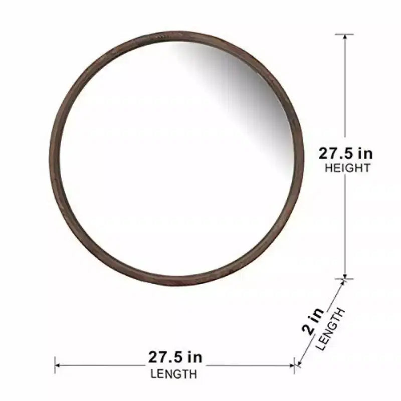 Miroir Mural Rond Rustique de 28 po, Miroir Décoratif Circulaire en Bois de Sapin pour Entrée et Salon - Panipeachy