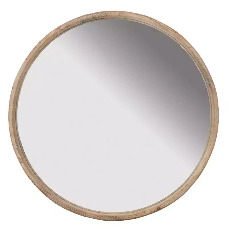 Miroir Mural Rond Rustique de 28 po, Miroir Décoratif Circulaire en Bois de Sapin pour Entrée et Salon - Panipeachy