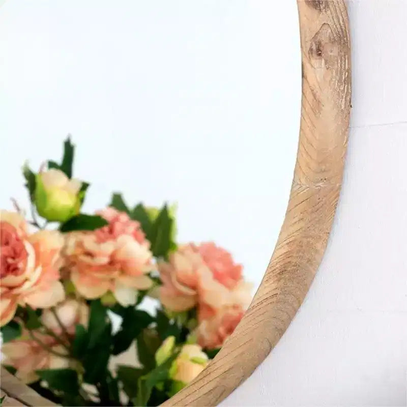 Miroir Mural Rond Rustique de 28 po, Miroir Décoratif Circulaire en Bois de Sapin pour Entrée et Salon - Panipeachy