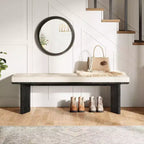 Banc Lantine en bois massif avec coussin amovible, banc à chaussures moderne de 55 pouces pour entrée, salle à manger, salon, pied de lit