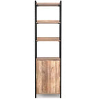 Bibliothèque étroite moderne industrielle Paola en MANGUIER MASSIF 74 po x 20 po avec armoire, coloris naturel