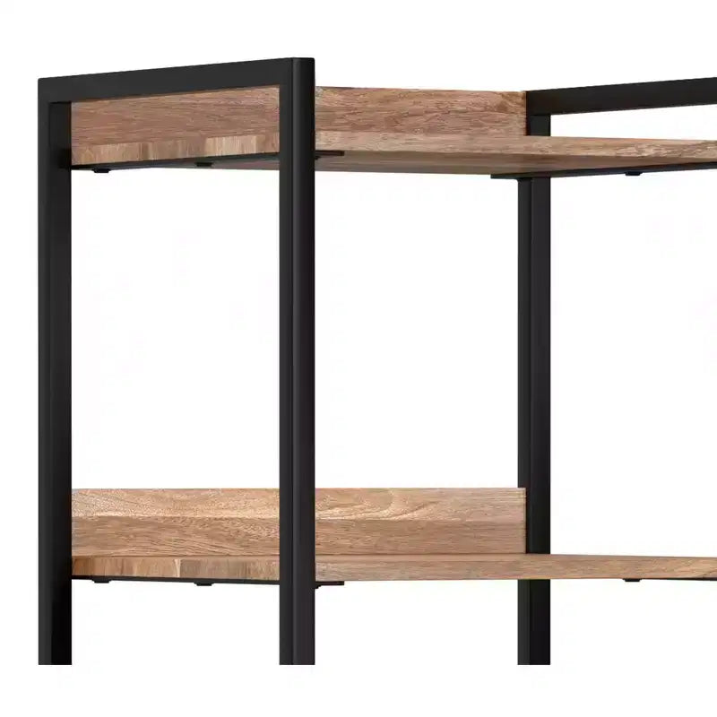 Bibliothèque étroite moderne industrielle Paola en MANGUIER MASSIF 74 po x 20 po avec armoire, coloris naturel