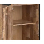 Bibliothèque étroite moderne industrielle Paola en MANGUIER MASSIF 74 po x 20 po avec armoire, coloris naturel